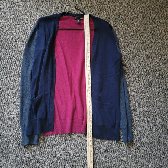 Aqua Cashmere Colorblock Cardigan Sweater Hot Pink Navy Grey Size Medium - Picture 7 of 9